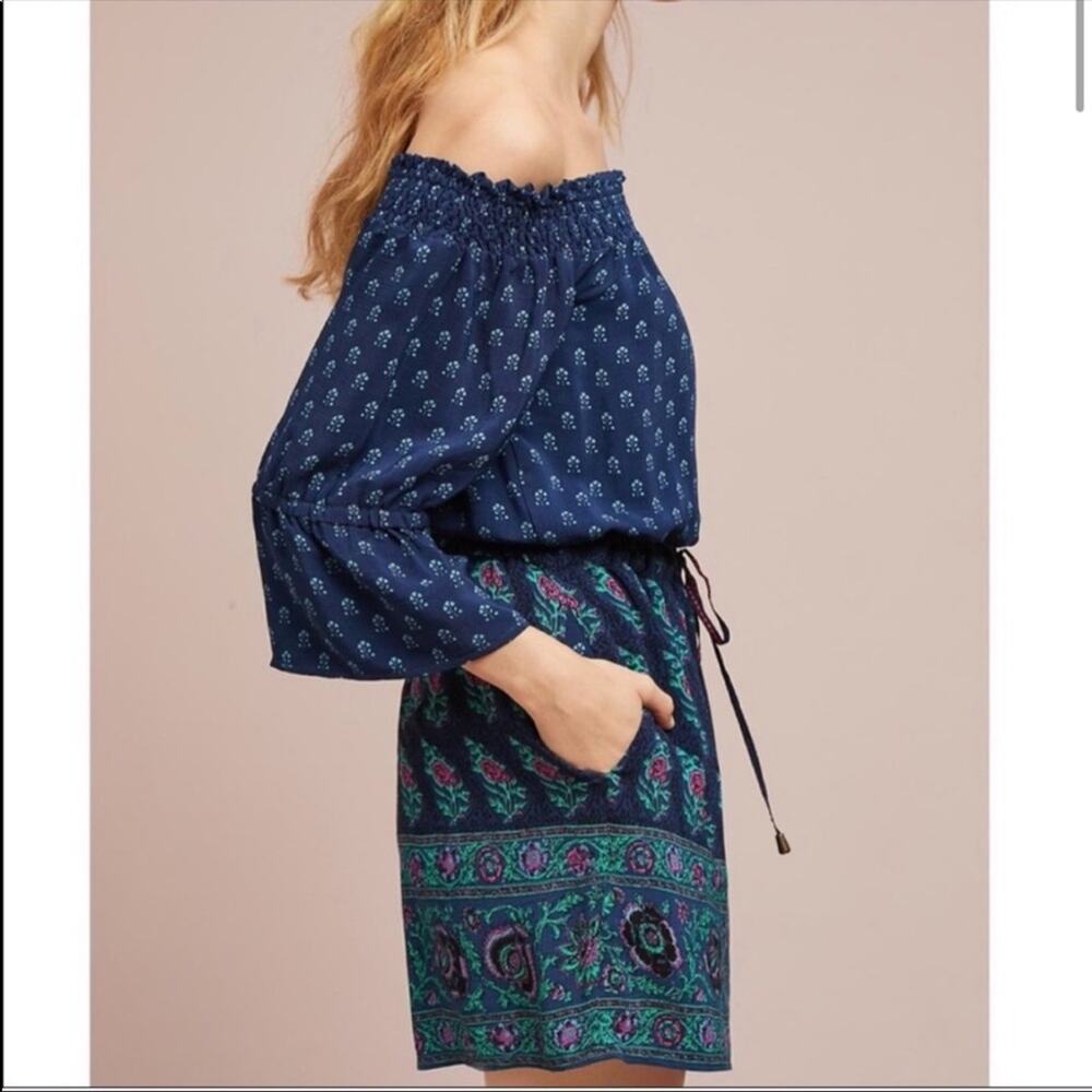 ETT TWA ANTHROPOLOGIE Navy Blue Purple Floral Printed Shorts Kaleo Romper S Boho - Picture 12 of 12